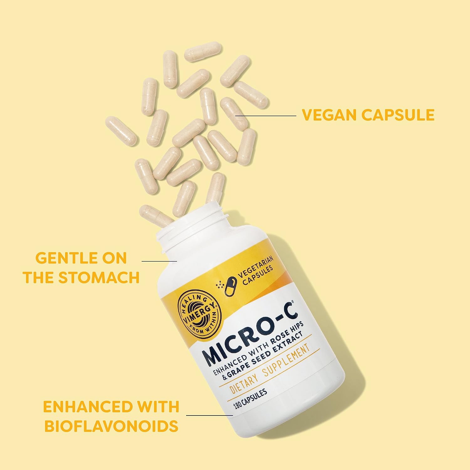 Vimergy Micro-C® Vitamin C Capsules – 500mg per Capsule, Supports Immune Health*, Promotes Collagen Production, Supports Healthy Bones*, Kosher, Vegan & Gluten-Free, Regular Size 180 Capsules
