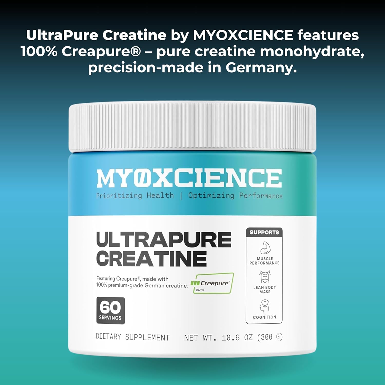MYOXCIENCE UltraPure Creatine | Featuring Creapure | Supports Muscle Performance, Cognition and Lean Body Mass | 60 Servings