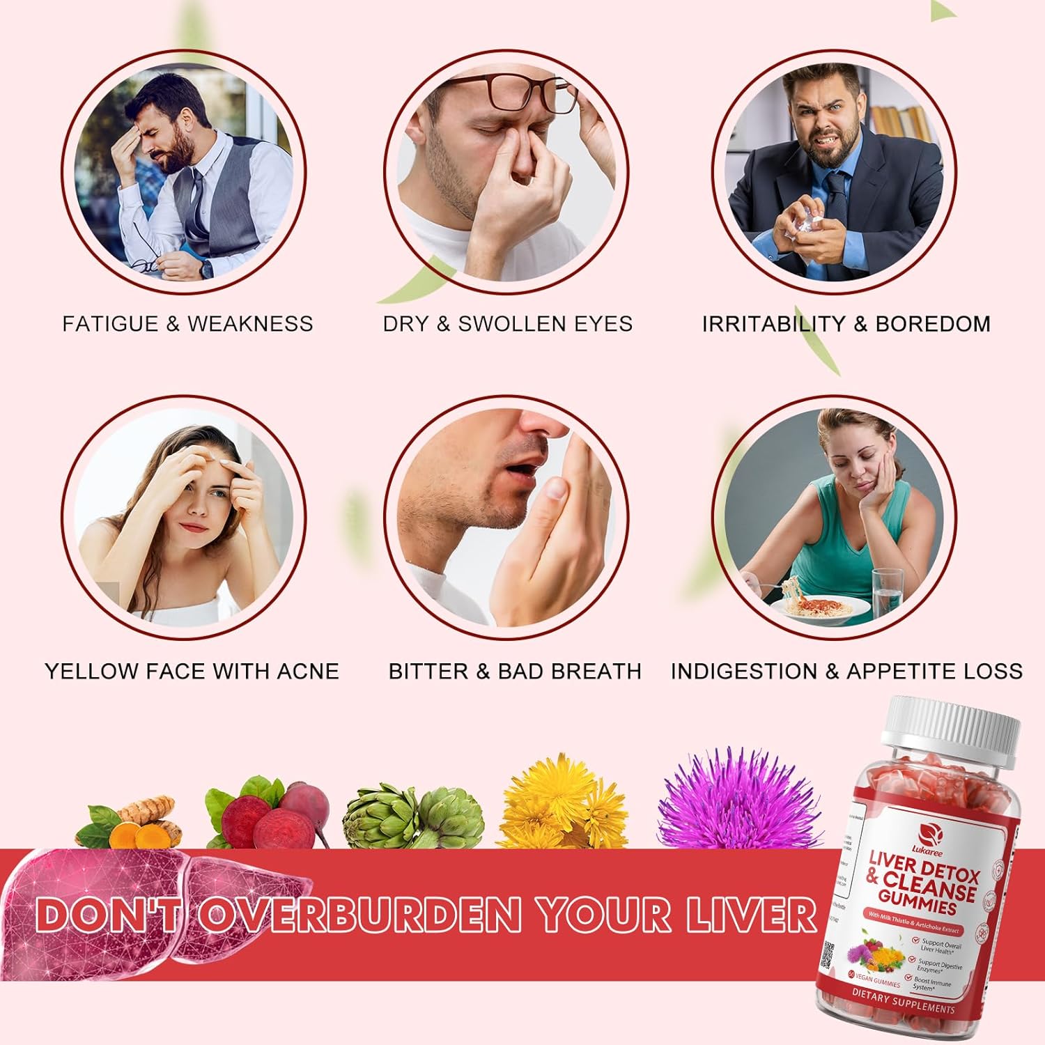 2 Pack Lukaree Liver Cleanse Detox & Repair Gummies | Sugar-free Milk Thistle Supplement w/Dandelion, Artichok & L-Glutathione - Ultra-Concentrated Herbal Liver Support for Men & Women -Vegan,60 Count