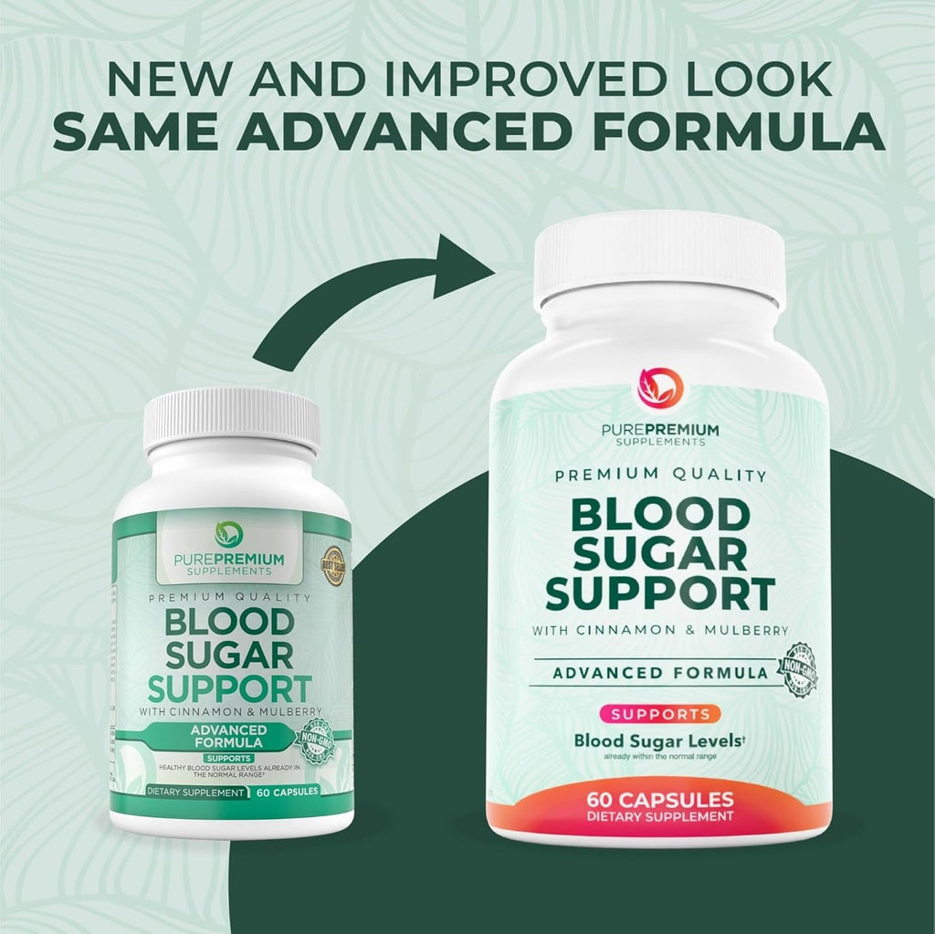 PurePremium Normal Blood Sugar Support Supplement - 20 Active Ingredients Complex to Support Blood Sugar Levels Already in The Normal Range - with Cinnamon, Bitter Melon, Chromium, Mulberry - 60ct