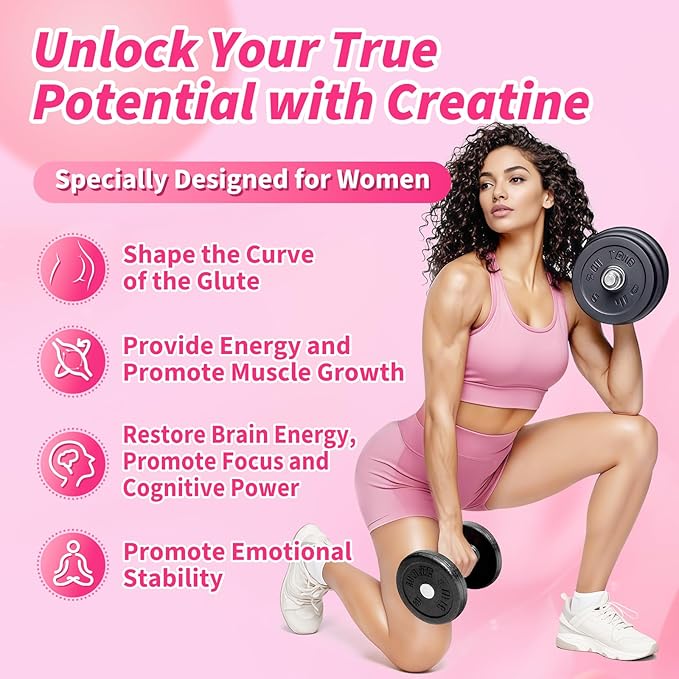 Creatine HMB for Women 5g Micronized Creatine Monohydrate Powder with Collagen Pre Workout Supplement for Muscle Support Energy & Endurance Sugar Free,Strawberry Flavor 30 Servings