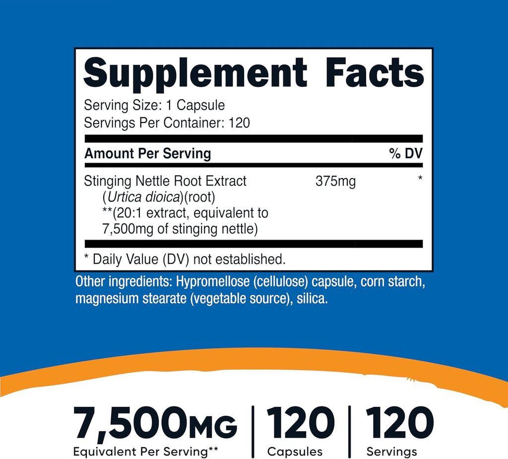Nutricost Stinging Nettle Root Extract 7500mg Equivalent, 120 Capsules - Vegetarian Friendly, Non-GMO, Gluten Free