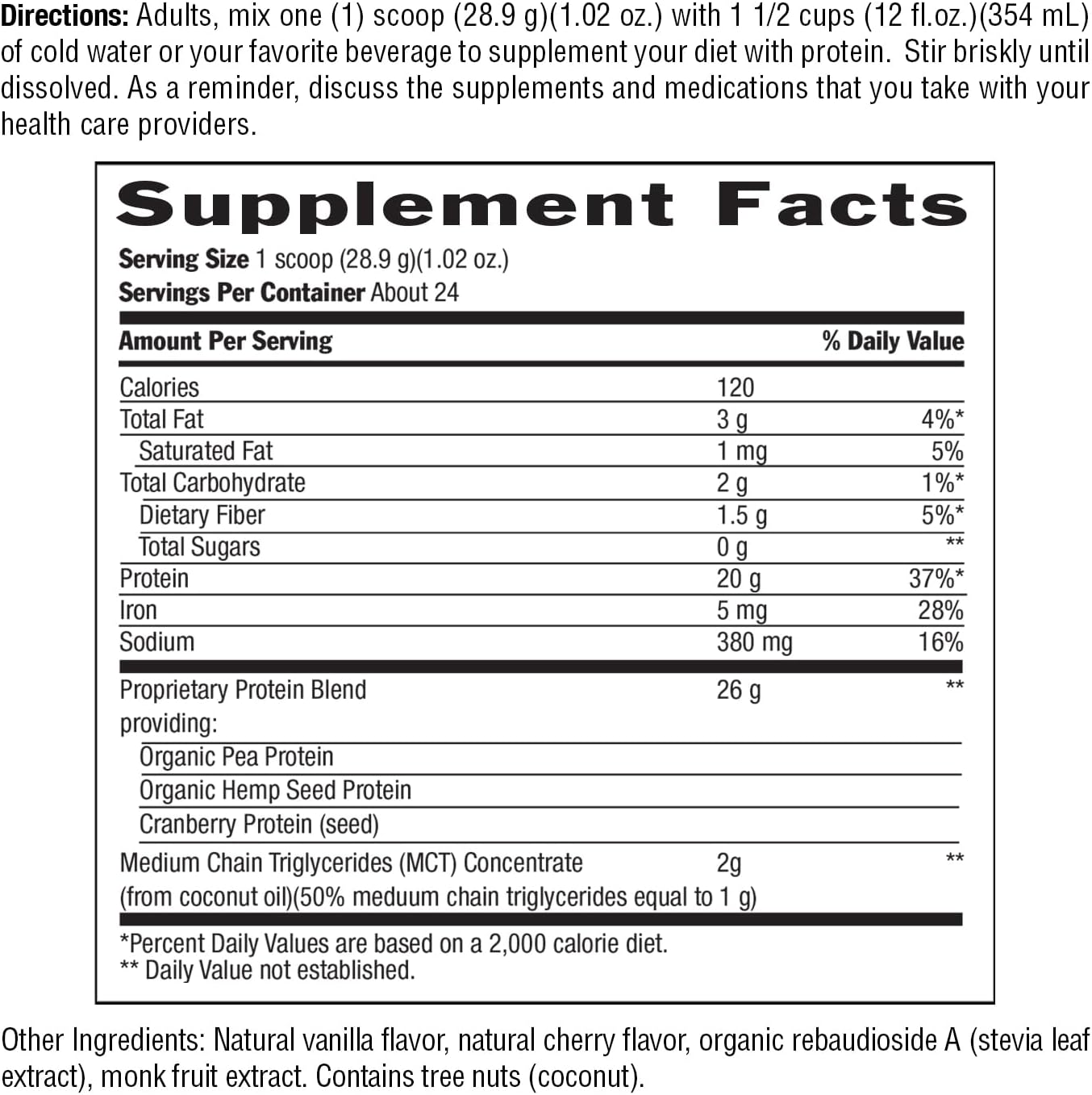 Biochem Vegan Protein Powder, 20g Pure Plant-Based Protein per Serving, Organic Pea, Hemp & Cranberry, Soy-Free, Gluten-Free, Vanilla, 1.5 lb