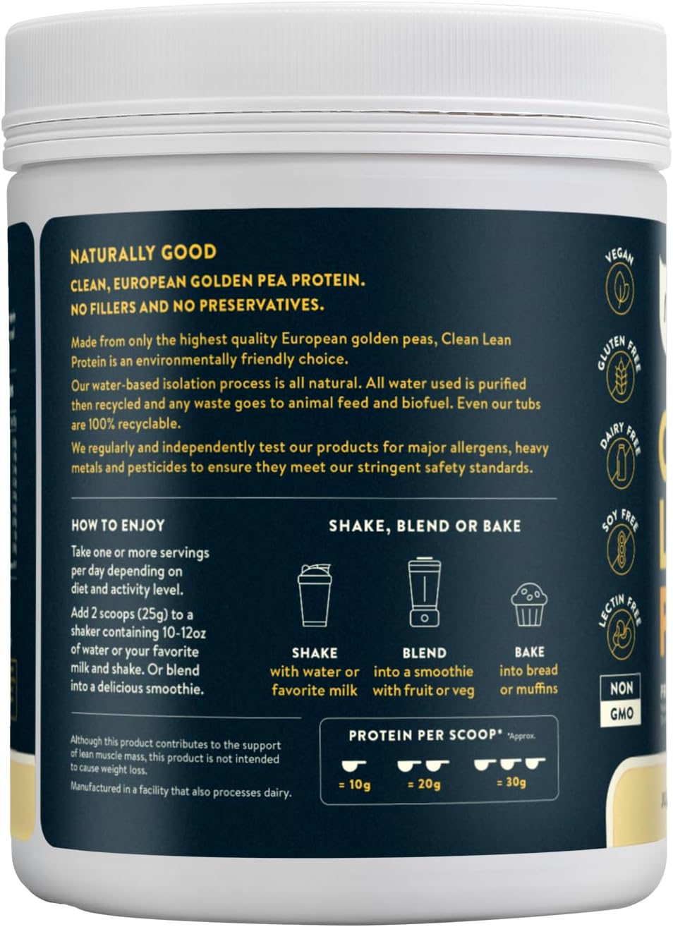 Nuzest - Pea Protein Powder - Clean Lean Protein, Premium Vegan Plant Based Protein Powder, Dairy Free, Gluten Free, GMO Free, Protein Shake, Just Natural (UNFLAVORED), 20 Servings, 1.1 lb