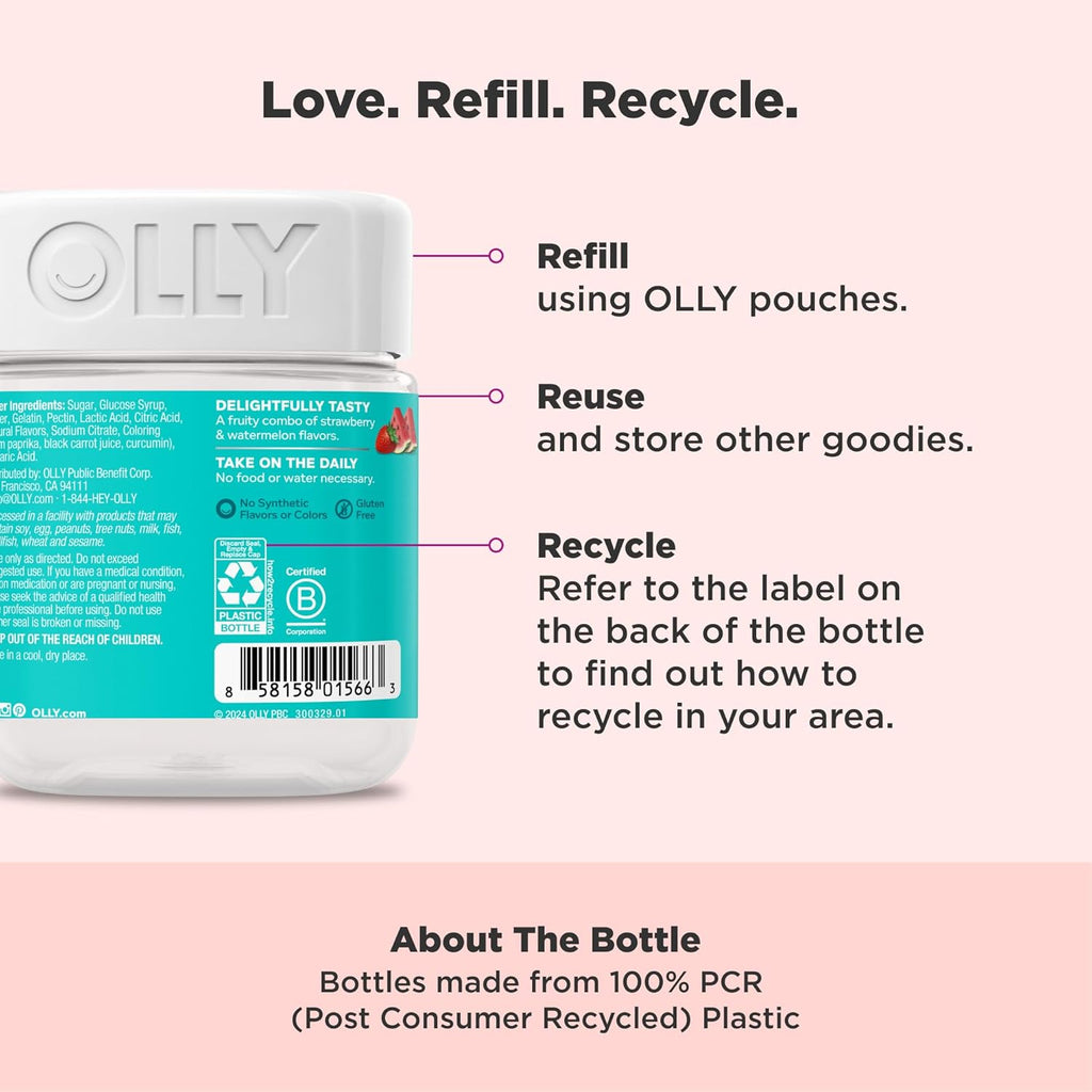 Olly Teen Girl Multi Gummy, Healthy Skin and Immune Support, 15 Essential Vitamins, Biotin, Zinc, Calcium, Chewable Multivitamin, Berry Melon, 35 Day Supply, 70 Count