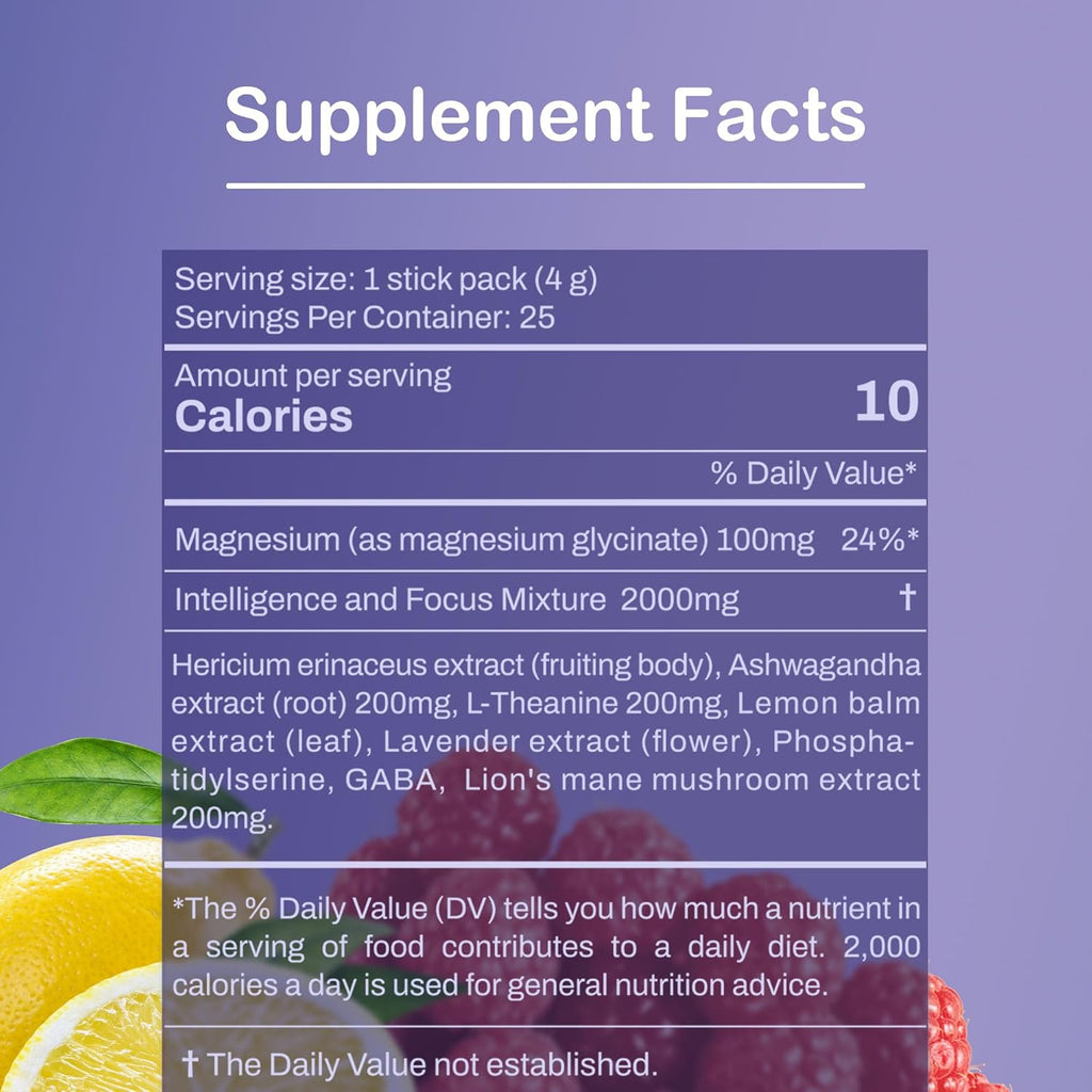 Super Cortisol Drink – Calm Magnesium Powder, L-Theanine, Lion’s Mane & Ashwagandha | Relaxation, Focus & Stress Balance for Women | Sugar-Free, On-The-Go | Red Raspberry Flavor, 25 Servings