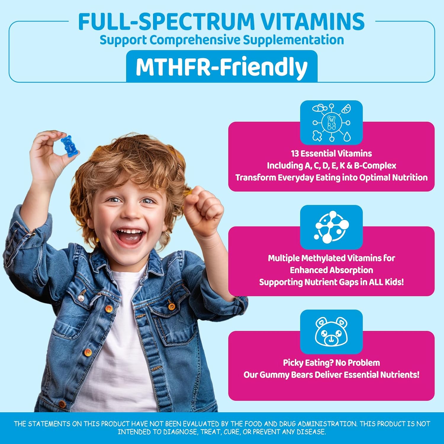 Kids Methylated Multivitamin - Chewable Multivitamin for Kids & Teens 4+, With L Methylfolate, Vegan Omega-3, Zinc, Probiotics & Elderberry, Immune Support, Brain Health, MTHFR Supplement, 2PC