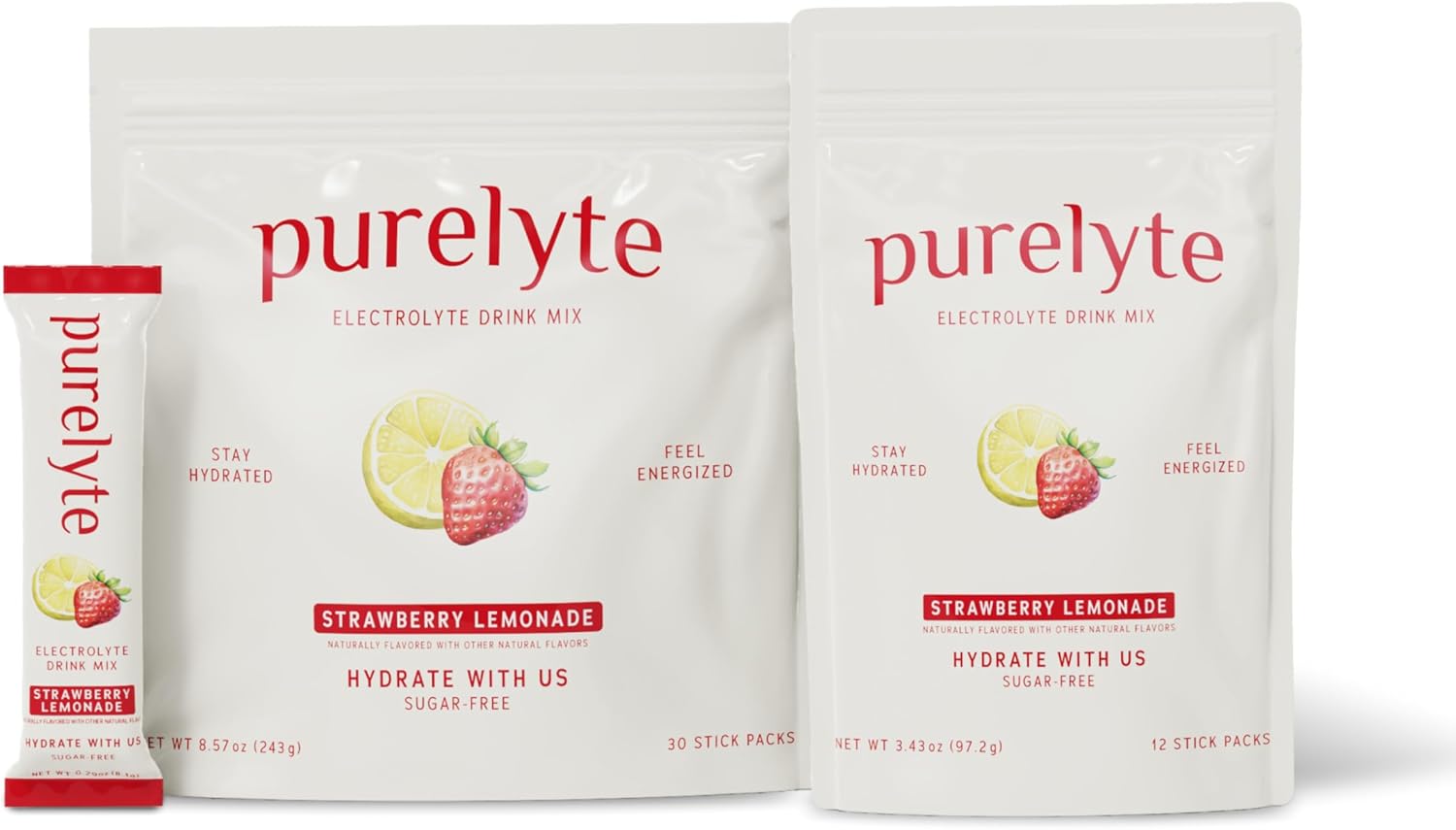 Electrolyte Drink Mix – Sugar-Free Hydration Powder Packets – Clean Electrolytes with Trace Minerals – Keto, Vegan, Gluten-Free – No Artificial Sweeteners – 30 Sticks – Strawberry Lemonade