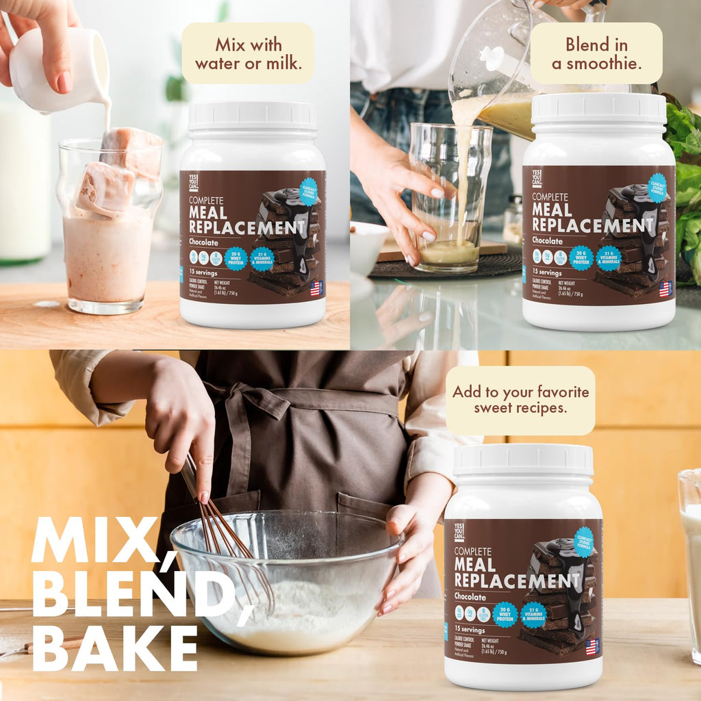 Yes You Can! Meal Replacement Shake - 20G Protein, 5G Fiber, 21 Vitamins & Minerals, 0G Added Sugar - Meal Replacement Protein Powder - Complete All-in-One Nutrition - 15 Servings (Chocolate)
