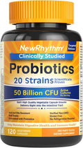 NewRhythm Probiotics 50 Billion CFU 20 Strains, 120 Veggie Capsules, Targeted Release Technology, Stomach Acid Resistant, No Need for Refrigeration, Pack of 1, Non-GMO, Gluten Free