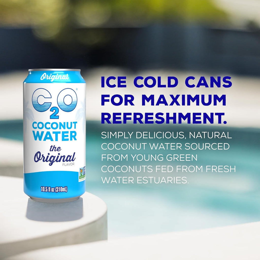 C2O - Coconut Water, The Original Flavor (24 Pack, 3 Boxes of 8) - Made with Fresh Coconut Water - Plant Based, Non GMO Canned Water - Natural Hydration, Electrolytes & Potassium - 24 Cans, 10.5 FL OZ
