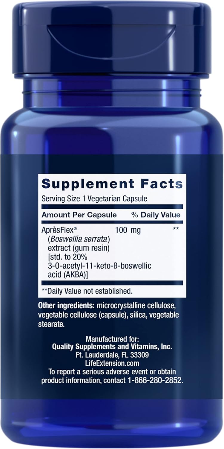 Life Extension 5-LOX Inhibitor with AprèsFlex®, 100 mg, standardized Boswellia serrata Extract, Promotes Joint, Cell & arterial Health, Gluten-Free, Non-GMO, Vegetarian, 60 Capsules