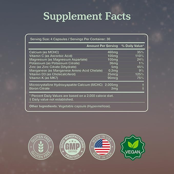 More. Longevity & Wellbeing Premium Calcium Supplement - Bone Strength Supplements with Magnesium, Vitamin D3 + K2 & Zinc for Bone Health Support - 4 Capsule Daily - Easy to Swallow - 120 Capsules