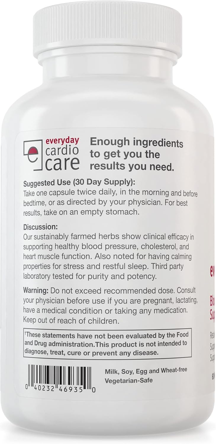 Everyday Blood Pressure Support and Hypertension Supplement - Hawthorn Berry, Arjuna, Magnesium, and Rauwolfia for Heart Health, Circulation, and Cholesterol Support (30 Day Supply, 60 Capsules)