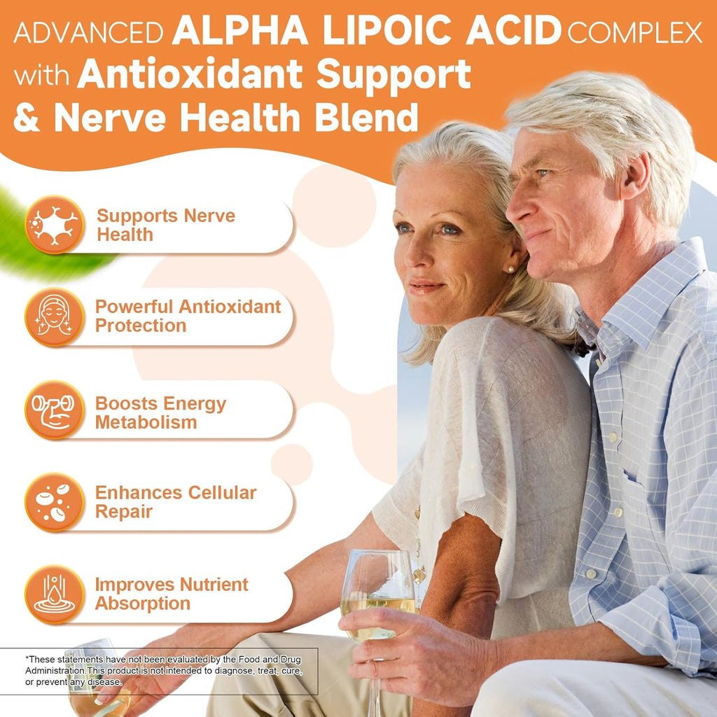 Alpha Lipoic Acid 600mg with Benfotiamine 300mg - ALA Supplement for Neuropathy Support Nerve Health & Antioxidant, Cell Energy, Metabolism and Anti-Aging, Non-GMO, Gluten Free, Vegan 120 Counts