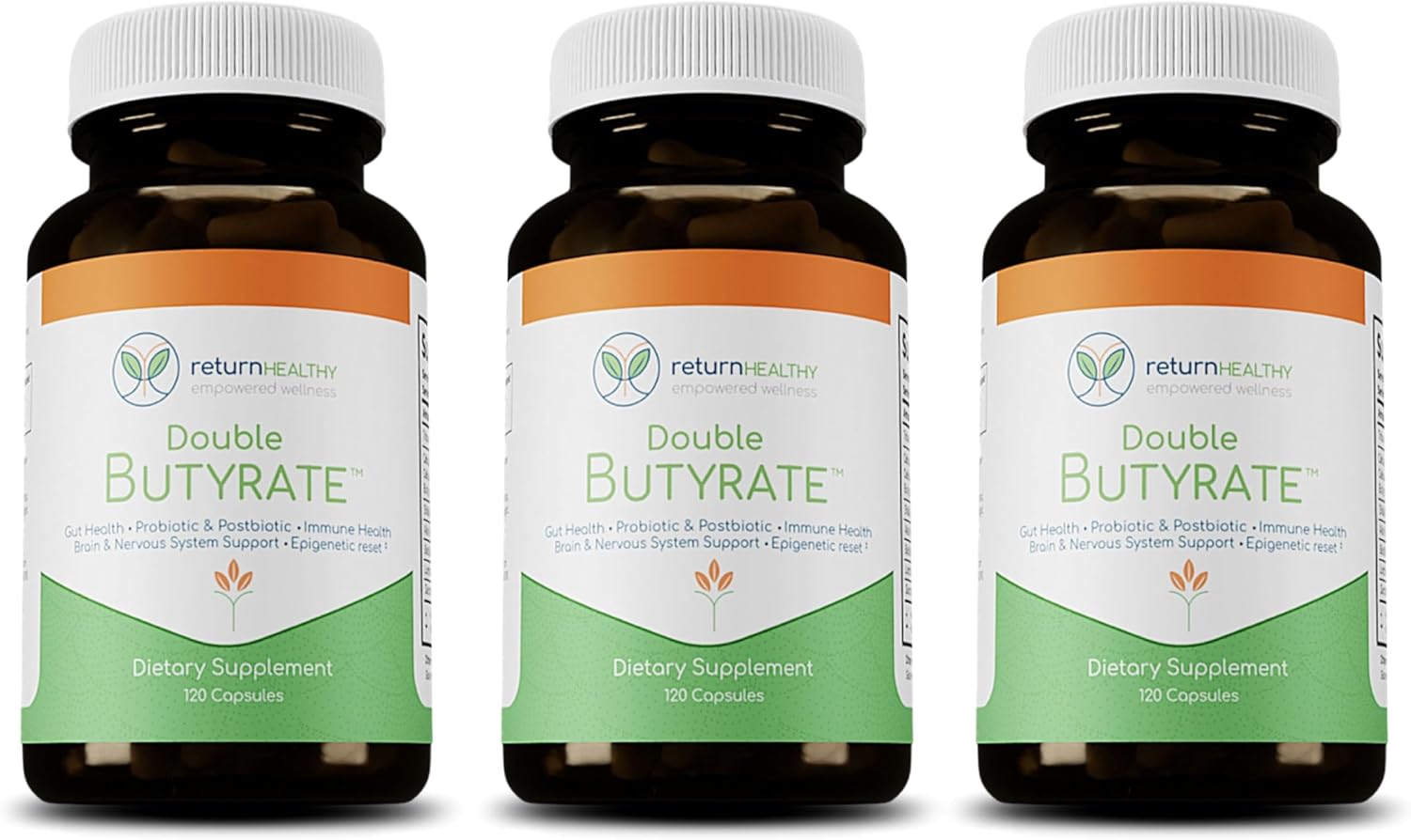 Double Butyrate Gut Health Supplement|Probiotic & Postbiotic Digestive Supplements for Gut Support|Enhances Immune, Brain, & Nervous System Function|Odor-Free Formula | 120 caps, 3 Pack
