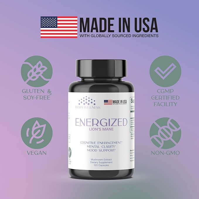 Energized Lion’s Mane® Brain Supplement | High-Potency 600 mg Lion’s Mane Mushroom Extract | Mental Clarity, Focus, Memory & Cognitive Performance Support | 120 Capsules