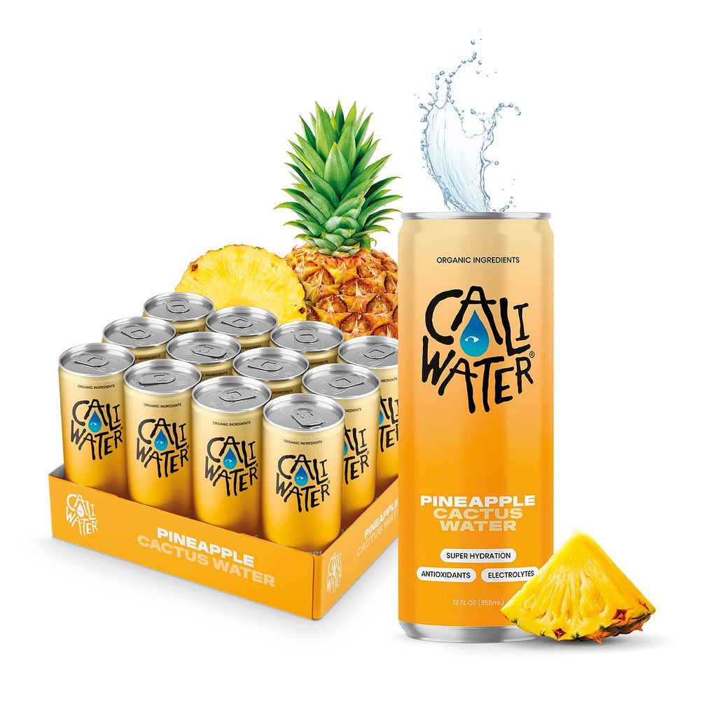 Caliwater - Organic Cactus Water - Pineapple - 5g Sugar, 35 Calories - Coconut Water Alternative - Natural Plant Based Hydration - Skin Care, Electrolyte Drinks - Flavored Water Beverages - 12 Cans