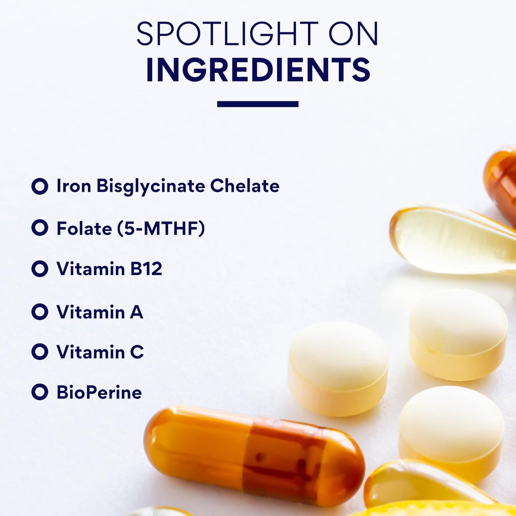 Research Verified Anemia Support - Replenish Iron, Regulate Hemoglobin, Improve Energy - Iron, Vitamin C, Vitamin A, B12, Folate, BioPerine - 180 Capsules - Vegan
