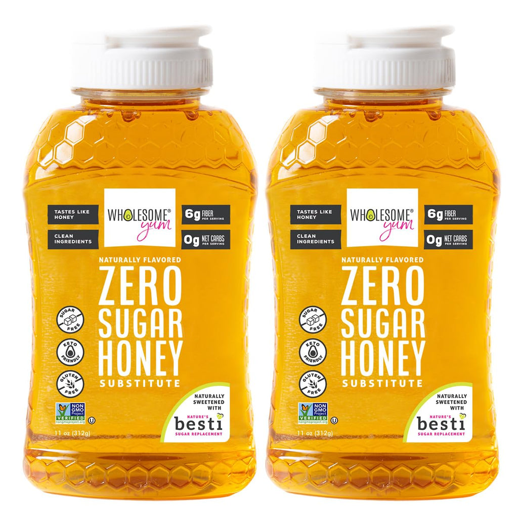 Wholesome Yum Zero Sugar Honey Substitute (2 Pack) - Natural Sugar Free Honey Alternative With Monk Fruit & Allulose - Zero Net Carbs, Non GMO, Gluten Free, Keto, No Aftertaste (11 oz)