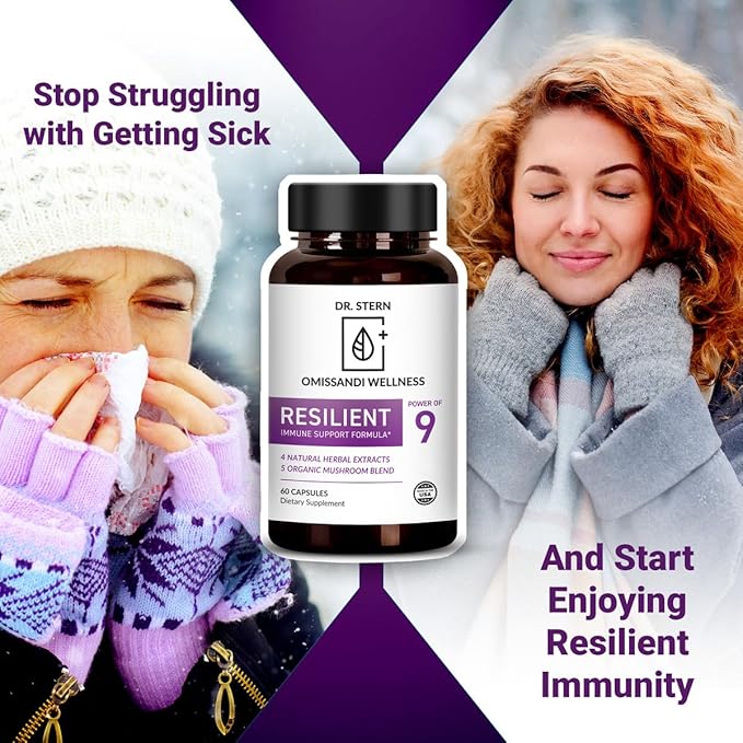 OMISSANDI-WELLNESS Resilient - Natural Immune System Support - Dr. Ian Stern Formulated - to boost your defenses - W/Organic Mushroom Blend, Echinacea, Astragalus & More - Vegan - Made in USA- 60 Caps