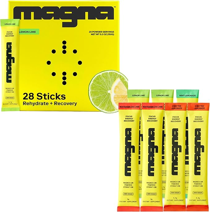 MAGNA Electrolytes Powder Drink Mix Bundle – Lemon Lime & Variety Pack Flavors, 35 Servings | Hydration, Energy & Focus Support with Magnesium L-Threonate, Sodium, Potassium, Vitamin D, B6 & B12