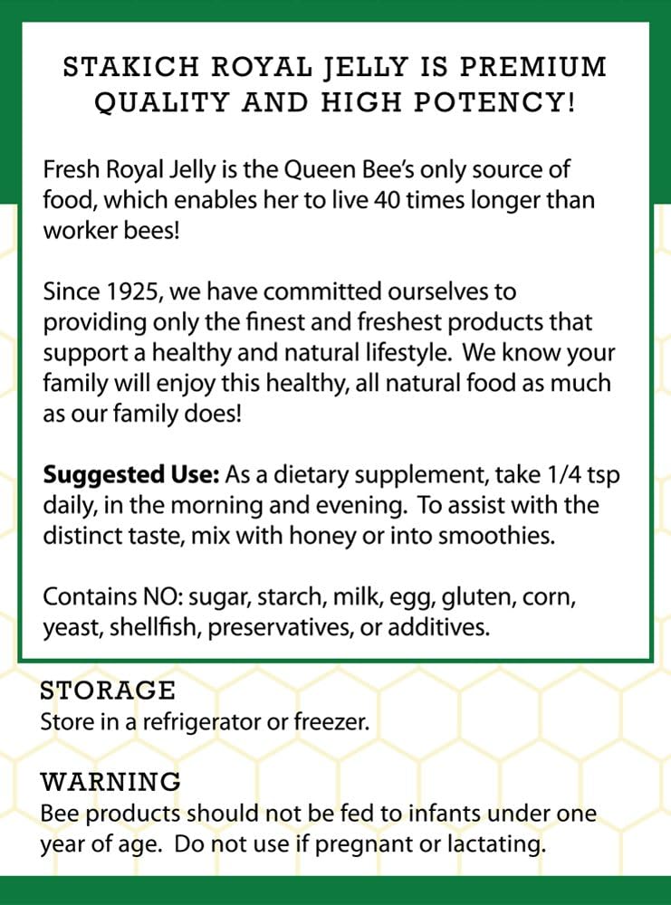 Stakich Fresh Royal Jelly - Pure, All Natural - No Additives/Flavors/Preservatives Added - 1 Kilogram (2.2 Pounds)