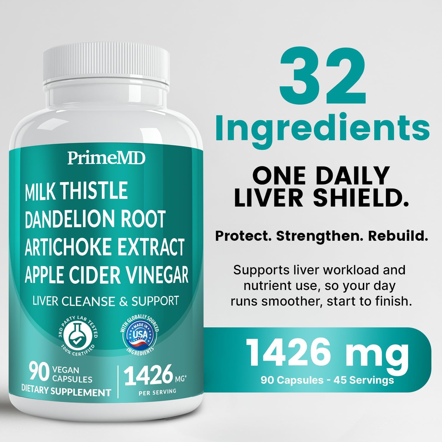 32-in-1 Liver Support with Milk Thistle Supplement – Liver Detox with Silymarin, Artichoke Extract & Beetroot Powder – Comprehensive Wellness Formula for Liver Cleanse – 1426mg (90 count) (Pack of 3)