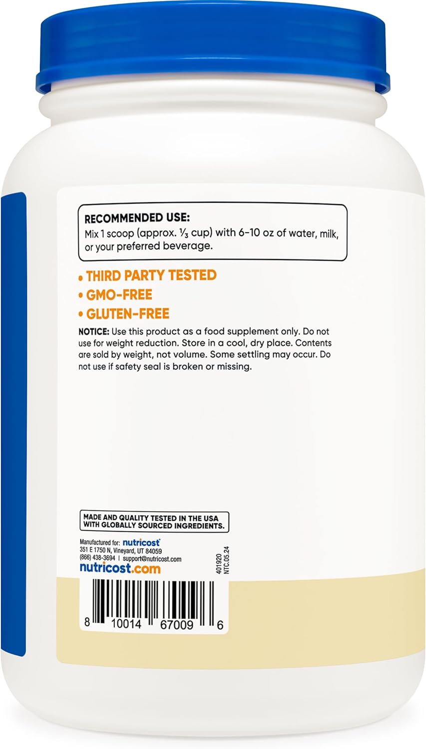 Nutricost Casein Protein Powder 2lb Vanilla - Micellar Casein, Gluten Free, Non-GMO