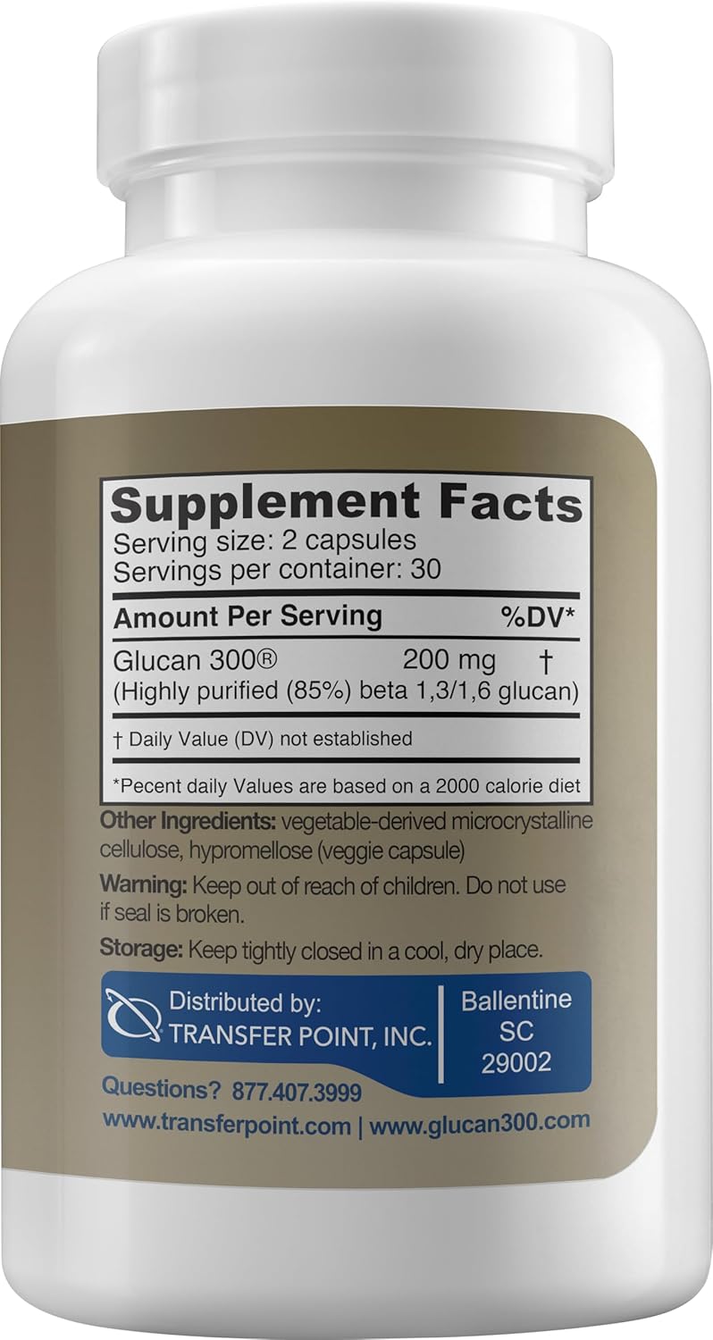Immune Support Supplement Highly Purified Beta Glucan 100 mg per Capsule (beta-glucan Fiber) (Pack of 2)