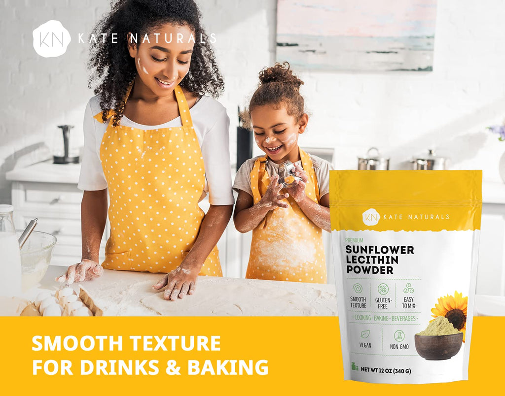 Kate Naturals Sunflower Lecithin Powder for Baking Bread, Gummies, Cooking. Substitute for Soy Lecithin Powder (12 oz, Non-GMO)