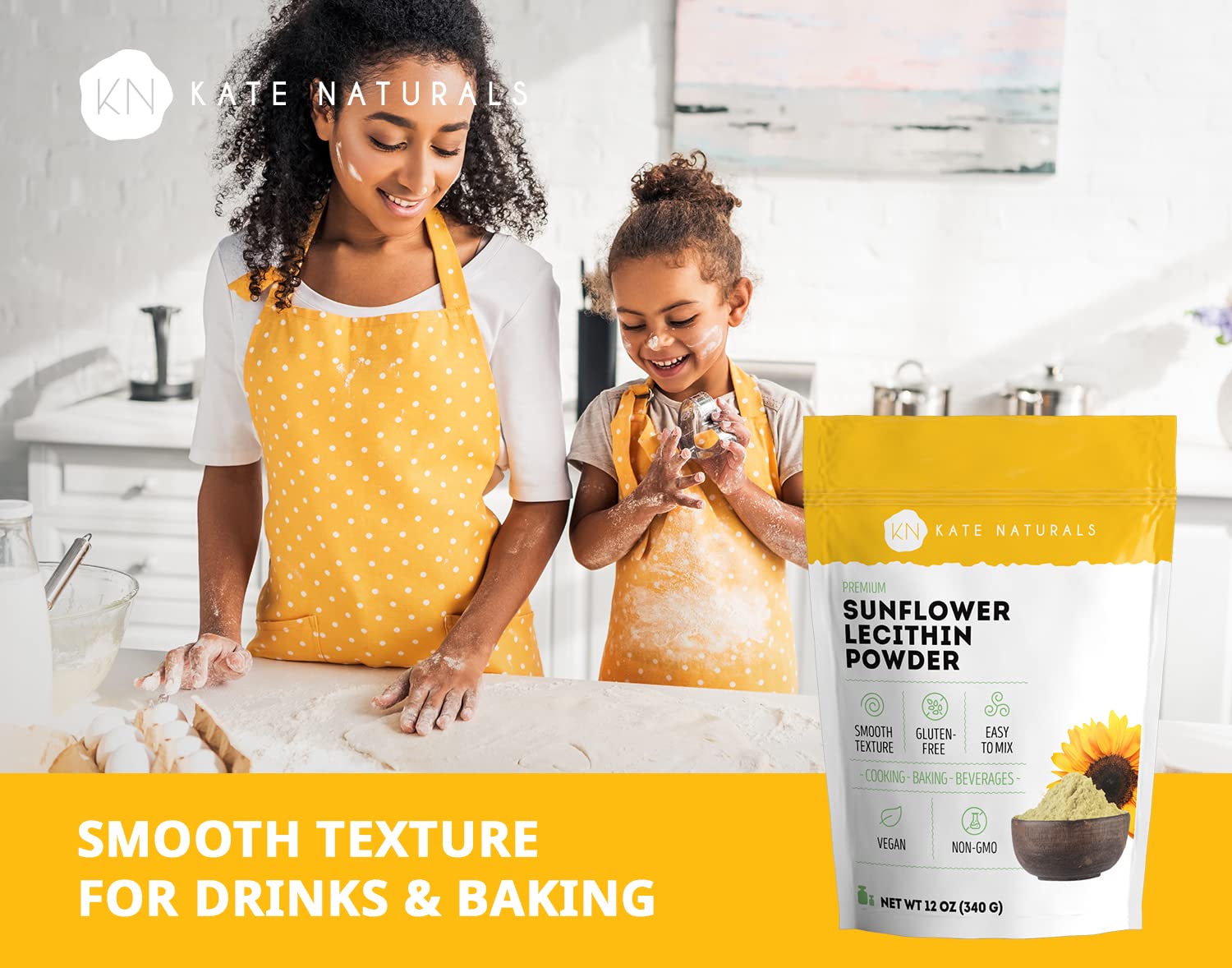 Kate Naturals Sunflower Lecithin Powder for Baking Bread, Gummies, Cooking. Substitute for Soy Lecithin Powder (12 oz, Non-GMO)