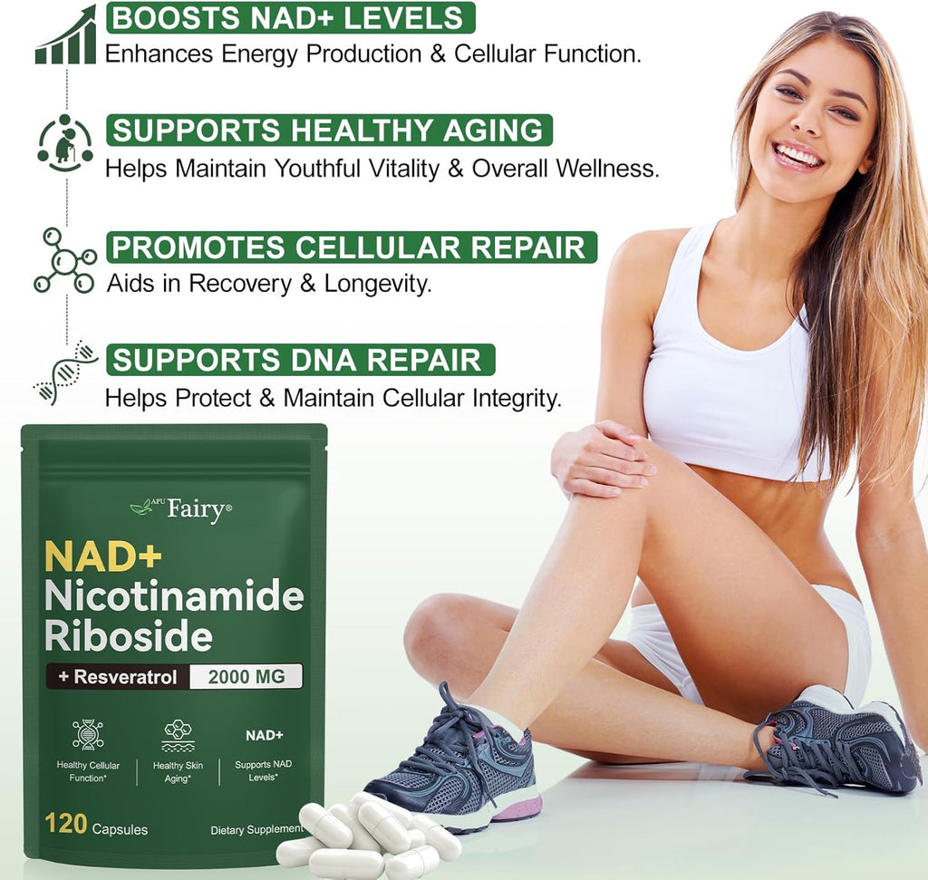 NAD Supplement,NAD Nicotinamide Riboside,Extra Strength NAD Alternative Liposomal,Boost NAD & Resveratrol + for Women & Men,Energy Anti-Aging,Cell Regeneration,120 Capsules sack-240