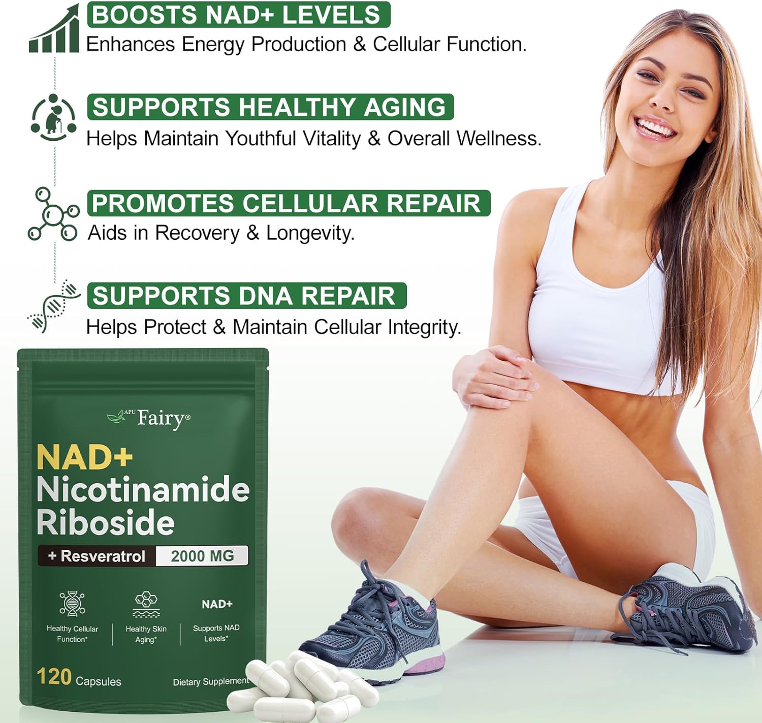 NAD Supplement,NAD Nicotinamide Riboside,Extra Strength NAD Alternative Liposomal,Boost NAD & Resveratrol + for Women & Men,Energy Anti-Aging,Cell Regeneration,120 Capsules sack-240