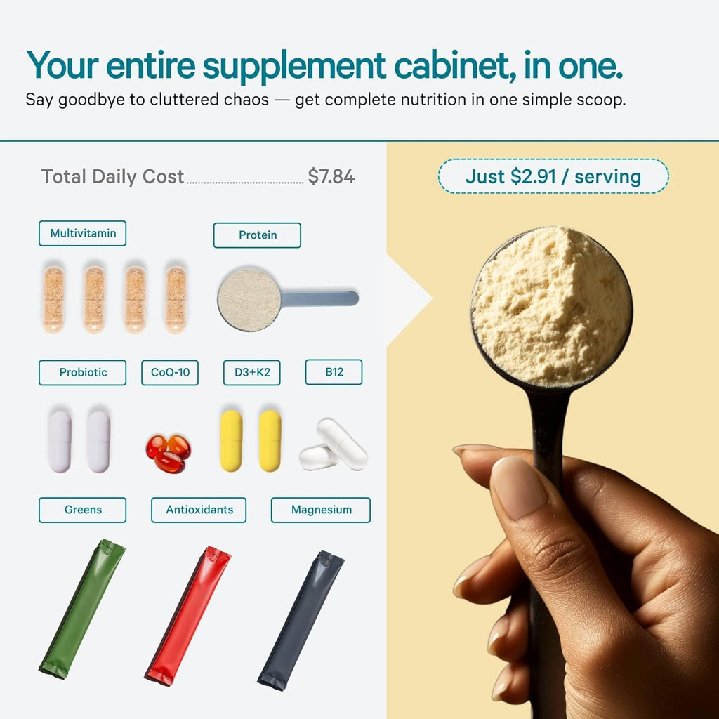 LyfeFuel All-in-One Essentials Nutrition Shake | Complete Meal Replacement Powder | 50+ Superfood Blend, 18g Plant- Based Protein - Vanilla, 24 Servings - 3 Pack