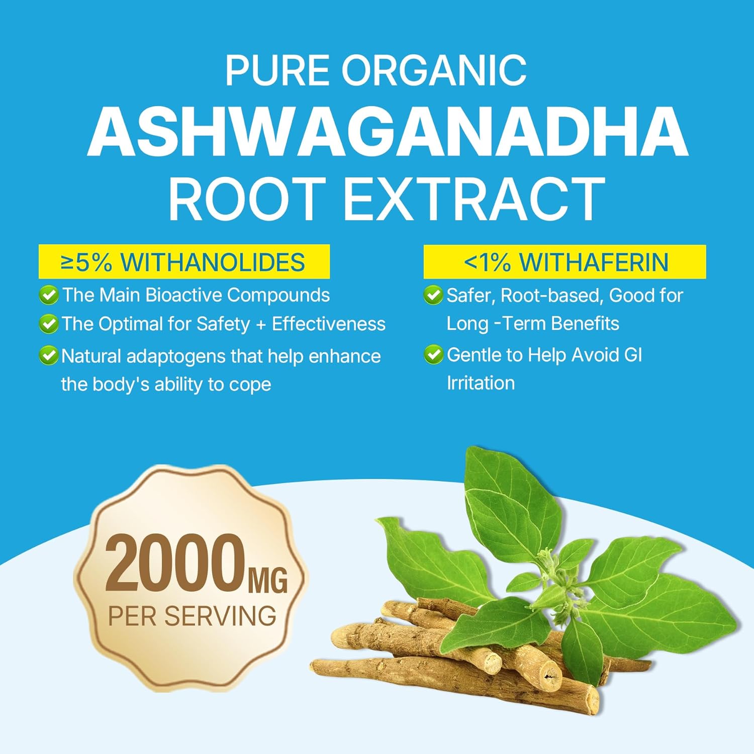 Ashwagandha Gummies, 2000mg Organic Ashwa Root Extract Supplement for Women & Men - 60 Count - Ashwagandha Blend Gummies Combination Supplements