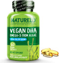 NATURELO Vegan DHA - Omega 3 Oil from Algae - Supplement for Brain, Heart, Joint, Eye Health - Provides Essential Fatty Acids for Women, Men and Kids - Complements Prenatal Vitamins - 60 Softgels