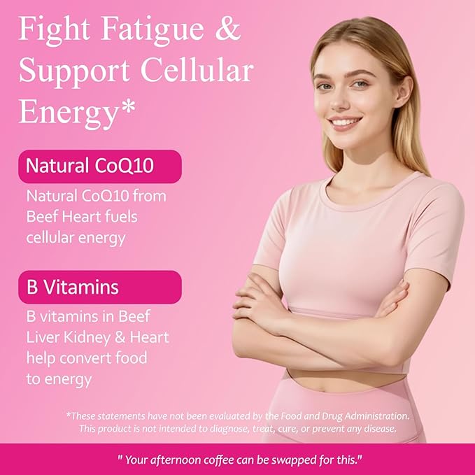 Rasav Beef Organ Supplement for Women - Supports Hormone Balance, Ferritin & Energy Levels - Grass-Fed Beef Liver, Kidney, Heart, & More - 120 Capsules