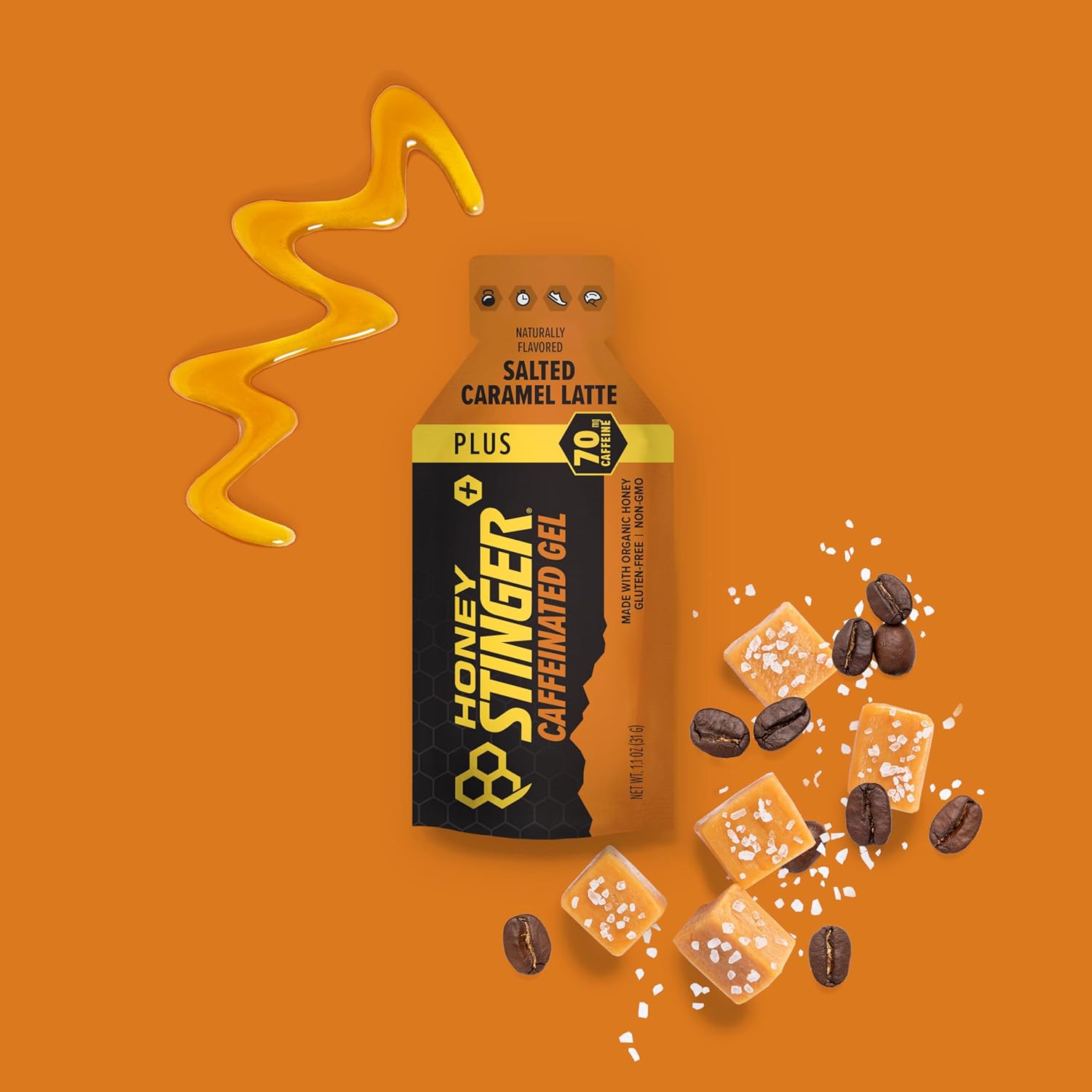 Honey Stinger Caffeinated Organic Energy Gel Variety Pack, 12 Packs Each of Salted Caramel Latte & Strawberry Kiwi, Caffeinated & Gluten Free, For All Exercises, Sports Nutrition for Home & Gym