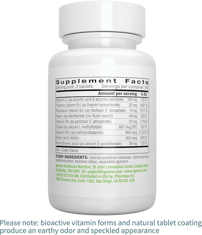 Igennus Super B-Complex Methylated B-Vitamins, MTHFR Supplement with Methylfolate & B12 Methylcobalamin, High Bioavailability & Potency, Vegan, Lab Verified, 180 Small Tablets