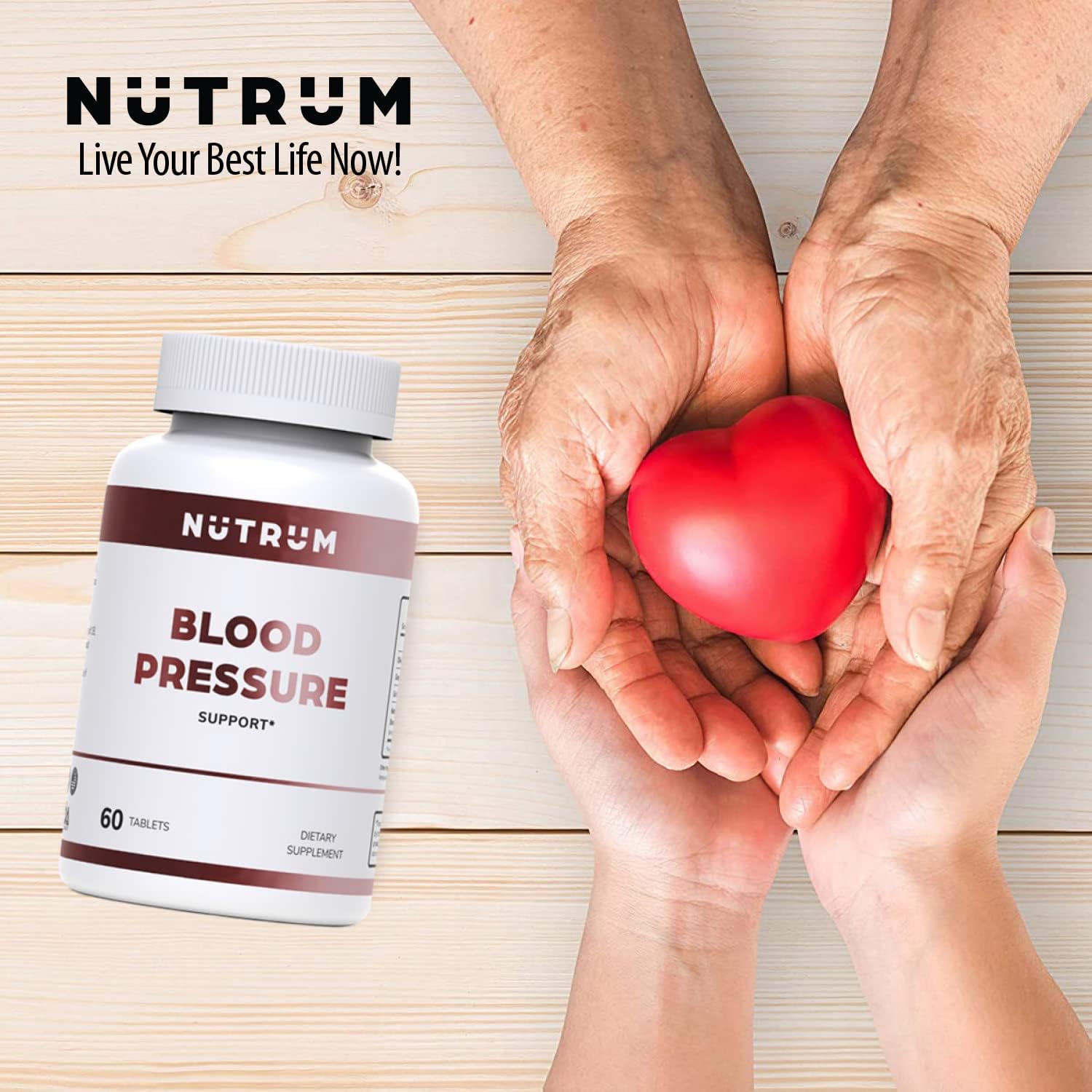 Blood Pressure Support, Vegan Dietary Supplement for Normal Heart and Circulatory Health, Natural Herbal Wellness Formula with Olive Leaf, Grape Seed, and Garlic Bulb Extract, 60 Tablets