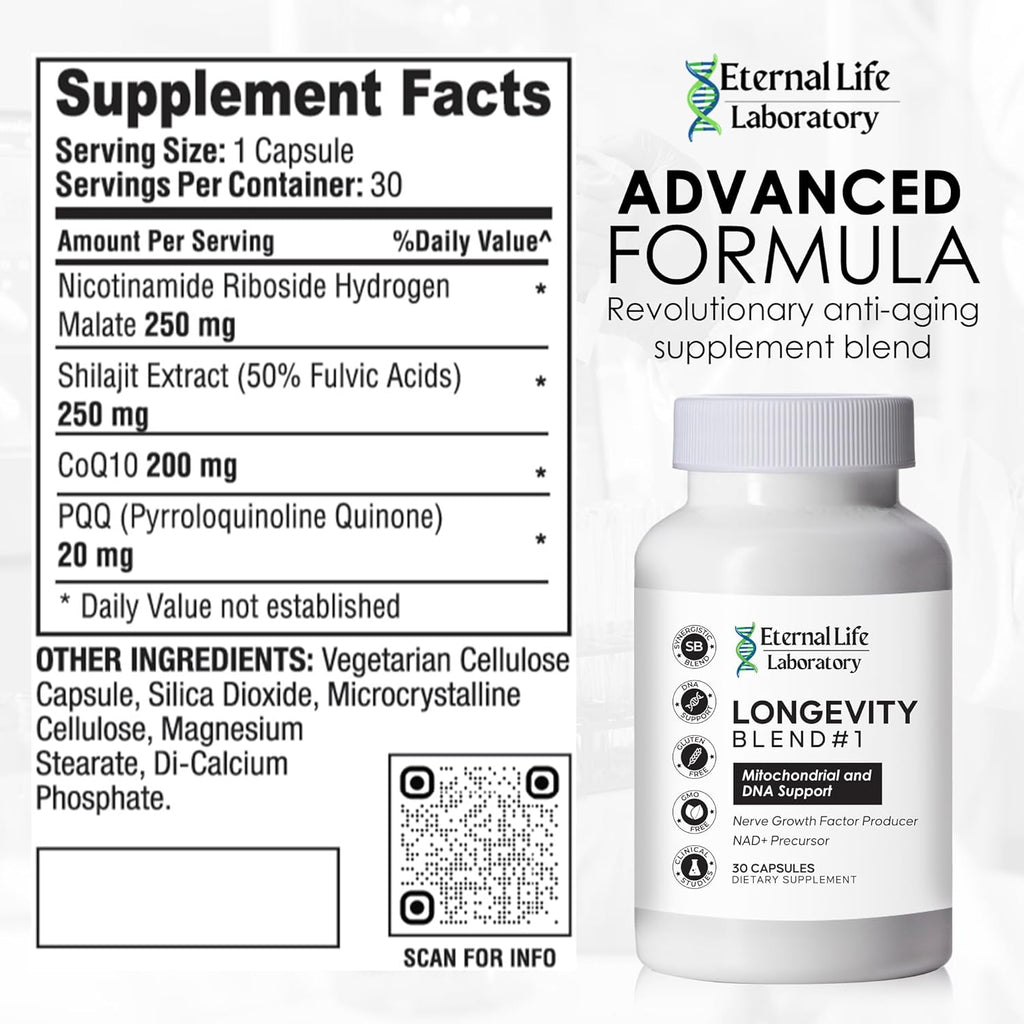 NAD+ Supplement with CoQ10 200mg, PQQ, Nicotinamide Riboside, Shilajit for Anti Aging Skin & Cell Vitality Longevity Blend #1 Made with Himalayan Shilajit and NAD - 30 Veggie Capsules