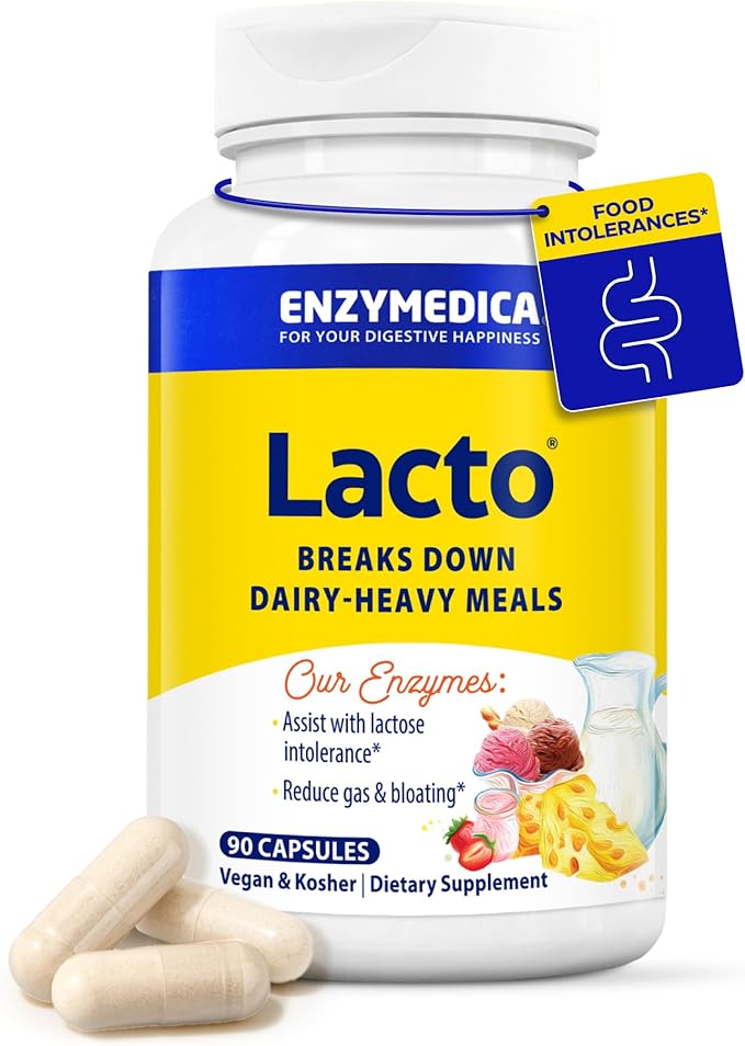 Enzymedica Lacto, Advanced Lactase Pills for Dairy Support, Helps Break Down Lactose, Casein & Fat, Dairy Relief Pills, Vegan, 90 Capsules