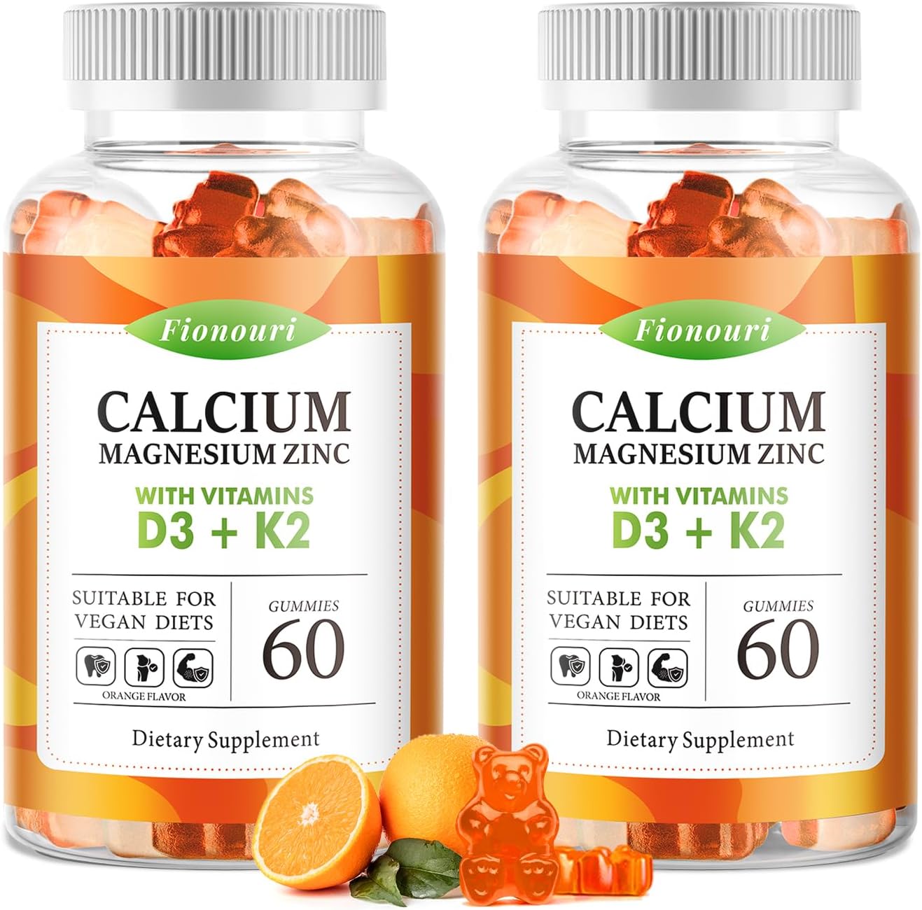 Calcium Magnesium Zinc Gummies with Vitamin D3 & K2 - High Potency Enhanced Absorption -120 Orange Gummies Flavored