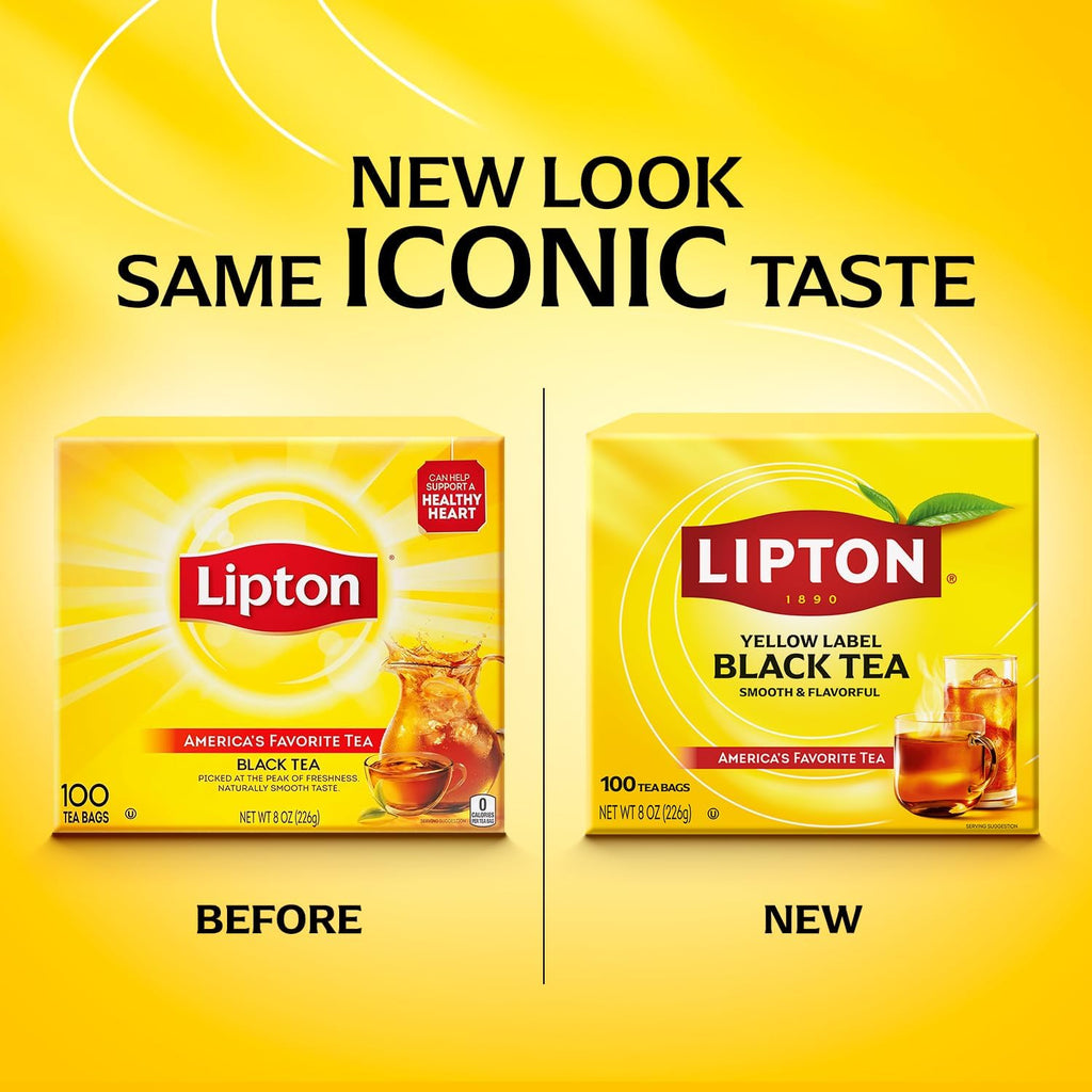 Lipton Black Tea Bags, Hot or Iced Tea with High Caffeine, 600 Total Bags (100ct - Pack of 6)