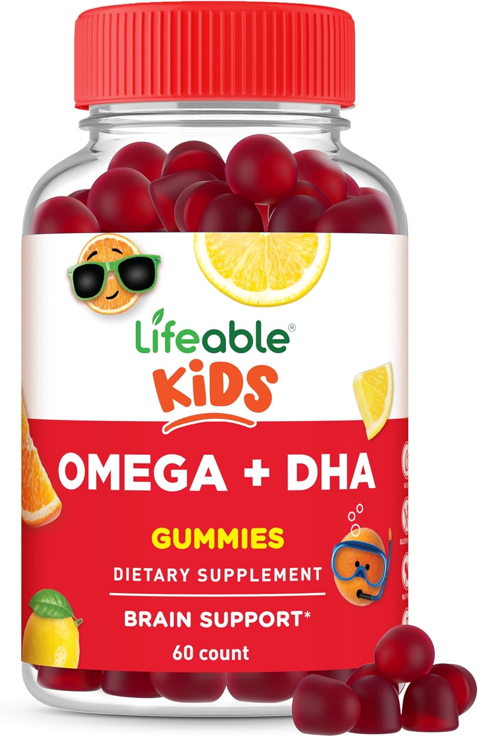 Lifeable Omega 3 for Kids Gummies | with Vegan DHA Supplement | Kids Omega 3 Fish Oil Alternative from Plant Based Flaxseed Oil | Great Tasting Supplement | 60 Gummies