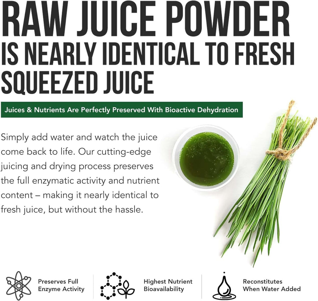Organic Wheatgrass Juice Powder - Organic, Grown in Volcanic Soil of Utah - Raw BioActive Form, Cold-Pressed Then CO2 Dried, 20:1 Concentrate Juice Extract - Unflavored (5.3 oz – 60 Servings)