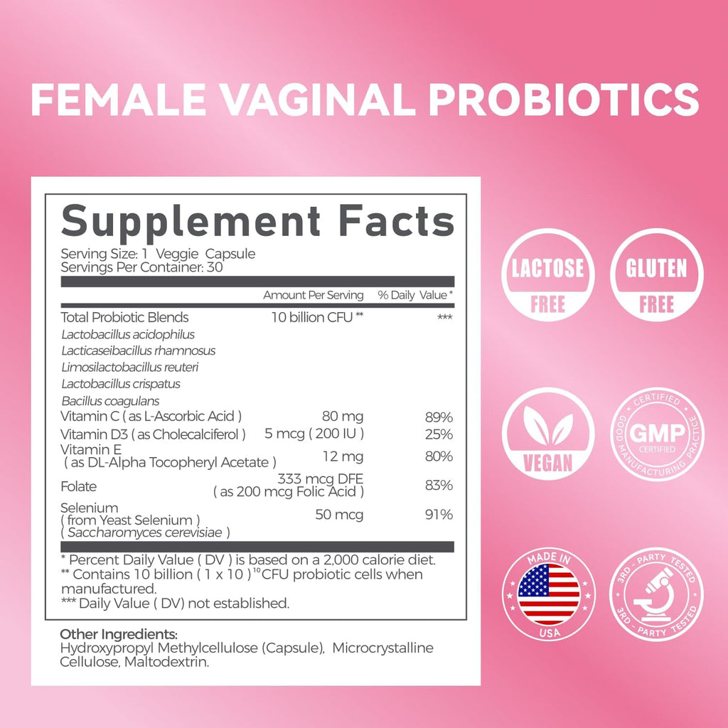Gynable Vaginal Probiotics for Women,Female Probiotic for pH Balance with Lactobacillus 10 Billion CFU Probiotics Blend,Selenium-Vitamin D3,Promote Healthy Vaginal Odor & Vaginal Flora,30 Count