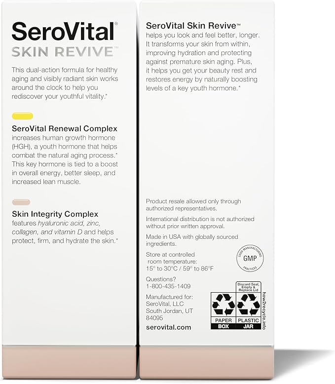 Serovital Skin Revive - Anti Aging Supplement – Dual Action Day/Night Formula for Collagen Support, Skin Hydration, Fine Line Reduction – 30-Day Supply