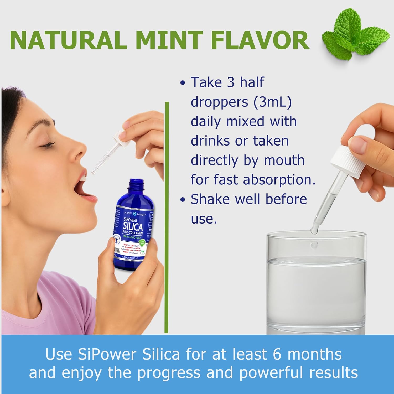 SiPower Silica Vegan Collagen, Supplement Drops-Liquid Mineral Orthosilicic Acid (CH-OSA) + Fulvic Acid. Natural Collagen Booster for Joints, Bones, Hair, Skin, Nails, Immune & Digestive Health-4oz